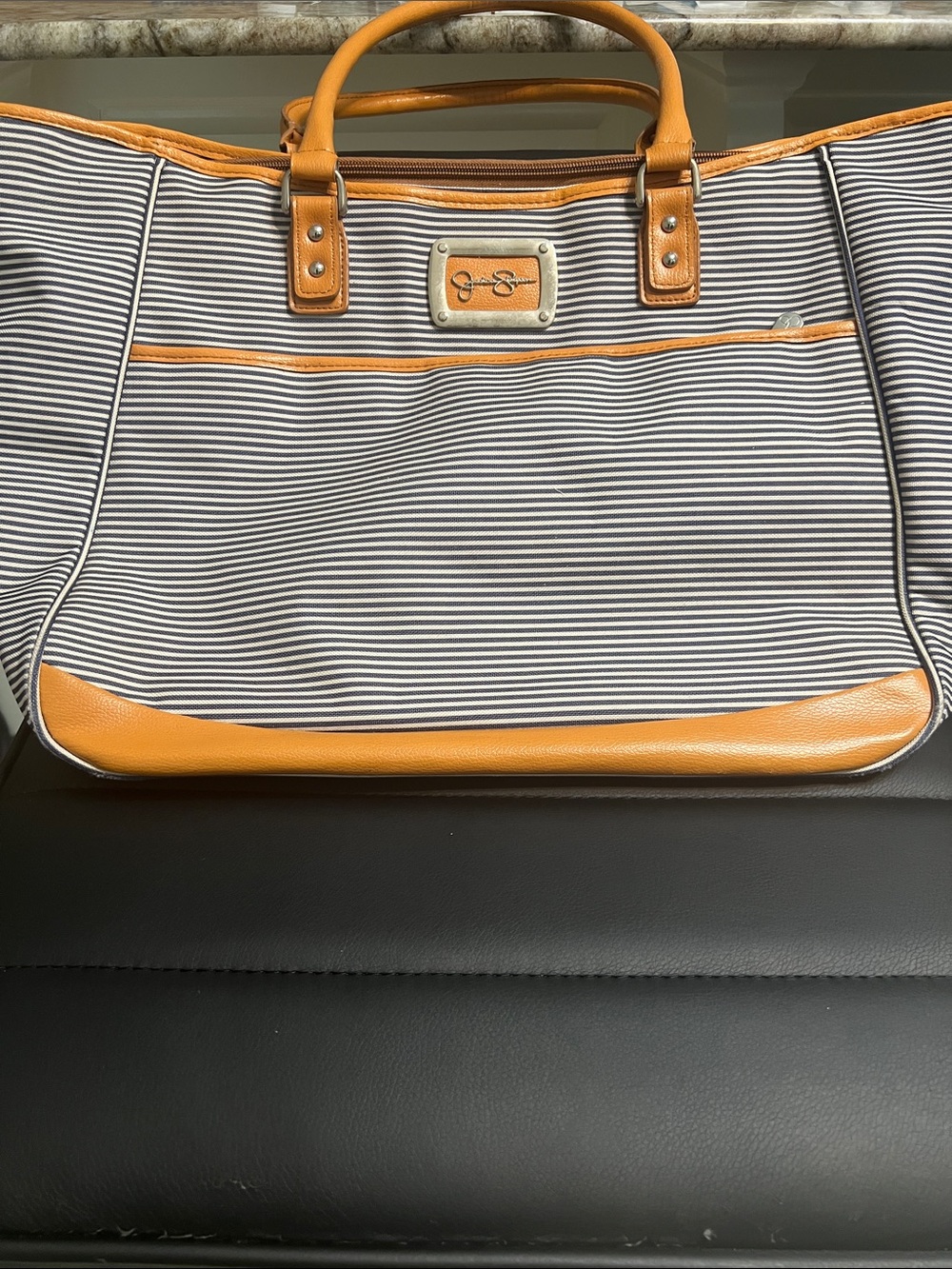 Jessica Simpson Striped Tote with Tan Trim